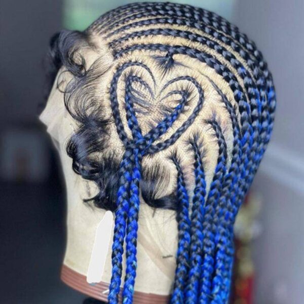 Blue Heart Cornrow Braided Wig