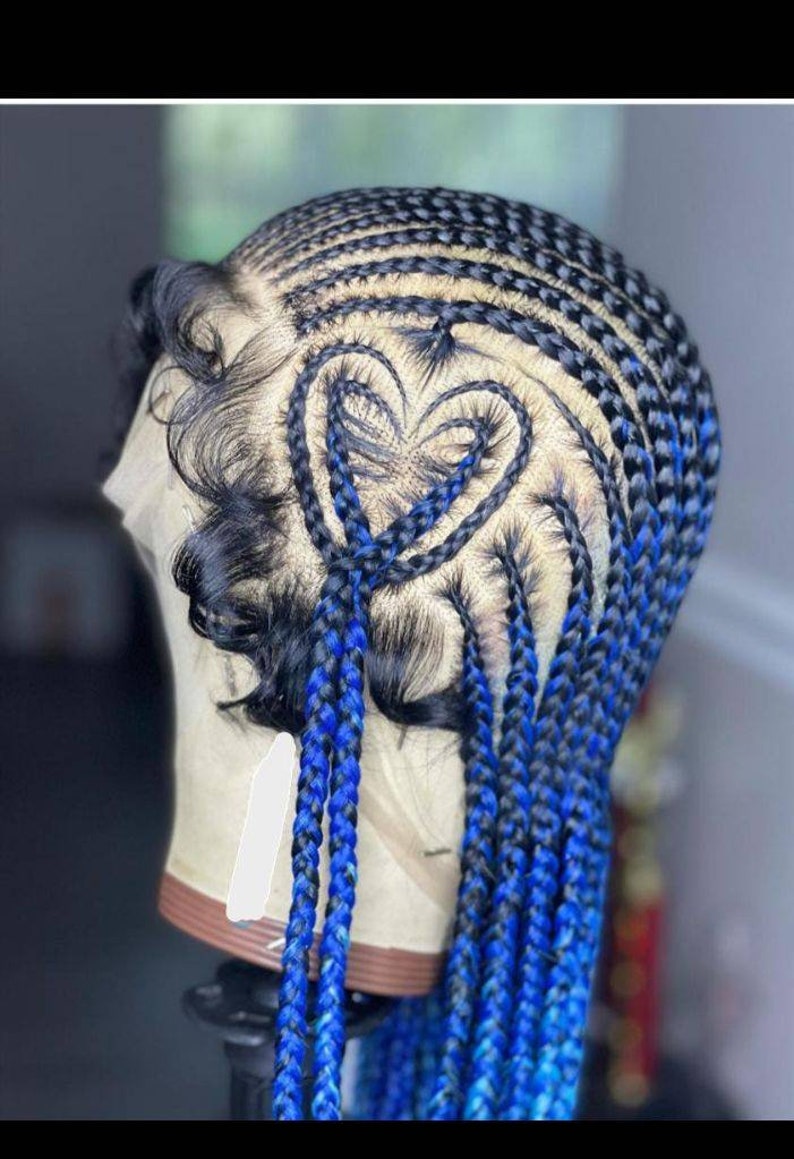 Blue Heart Cornrow Braided Wig